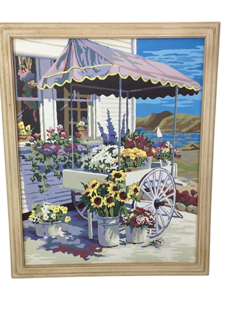 Vintage Paint by Number Painting PBN Framed Flower Cart Doug James Collection